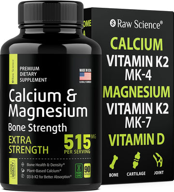Calcium Citrate With Vitamin D3, K2 & Magnesium - Bone Strength Supplements 515 Mg - Plant Based Calcium Supplement For Women & Men - Magnesium + Calcium D3 K2 Pills For Bone Health - 90 Capsules
