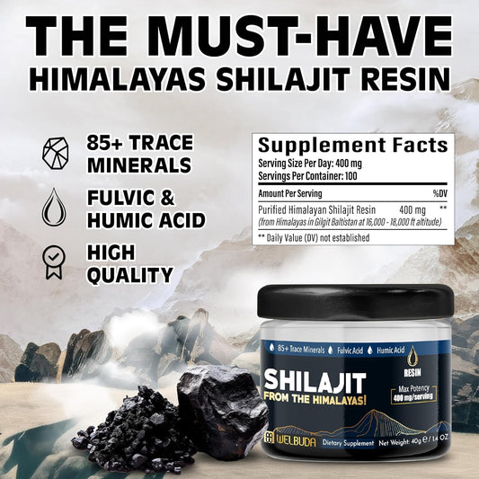 Shilajit Pure Himalayan Organic With Fulvic Acid, Trace Minerals & 85