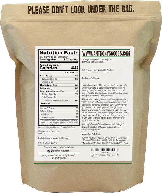 Anthony'S Organic Ground Chia And Flaxseed Mix, 2 Lb, Gluten Free, Finely Ground, Cold Milled, Non Gmo