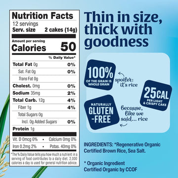 Lundberg Thin Brown Rice Cakes, Lightly Salted, 3-Pack β Regenerative Organic Certified, Healthy Snacks, Vegan, 6 Oz Ea