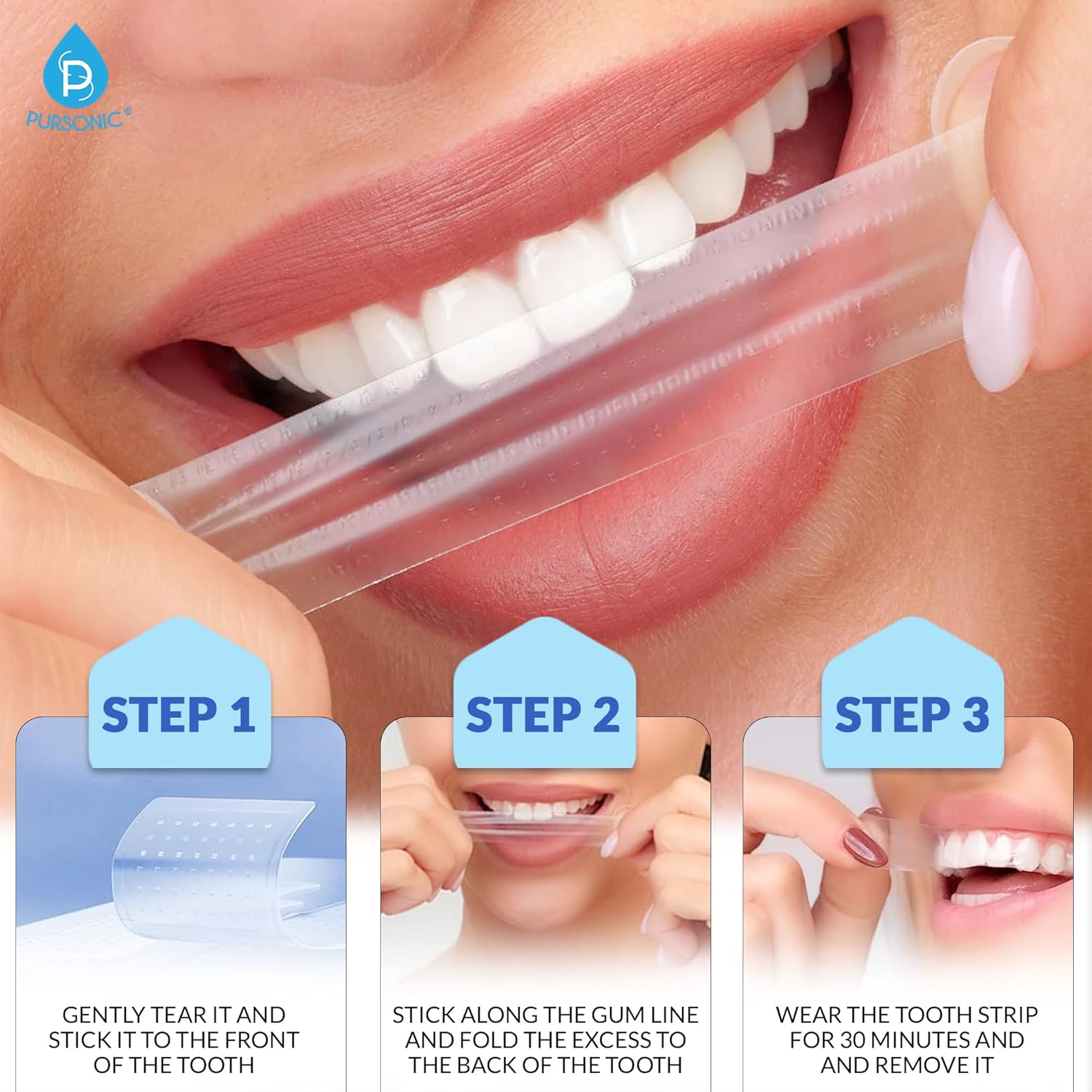 Pursonic Teeth Whitening Strips (28 Strips) - Non-Toxic & Peroxide-Free - Professional Instant Teeth Whitening At Home To Remove Coffee, Smoking, & Wine Stains : Health & Household