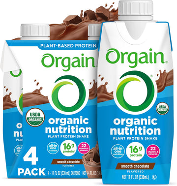 Orgain Organic Nutritional Vegan Protein Shake, Smooth Chocolate - 16G Plant Based Protein, Meal Replacement, 22 Vitamins & Minerals, Fruits & Vegetables, Gluten Free, Non-Gmo, 11 Fl Oz (Pack Of 4)