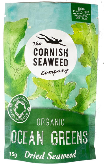 100% Organic Ocean Greens Dried Seaweed By The Cornish Seaweed Company | 15G Pouch | Add To Salads | 100% Organic Cornish Seaweed