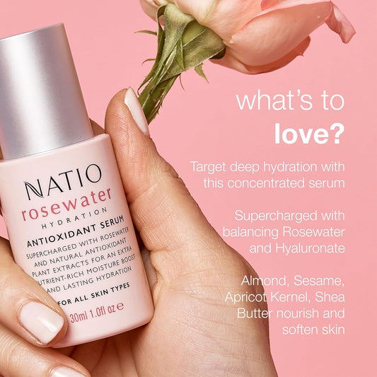Natio Australia Rosewater Hydration Antioxidant Serum, 30 Ml - Hyaluronate Serum - Moisturising - Partner For Facial Moisturiser With Shea Butter