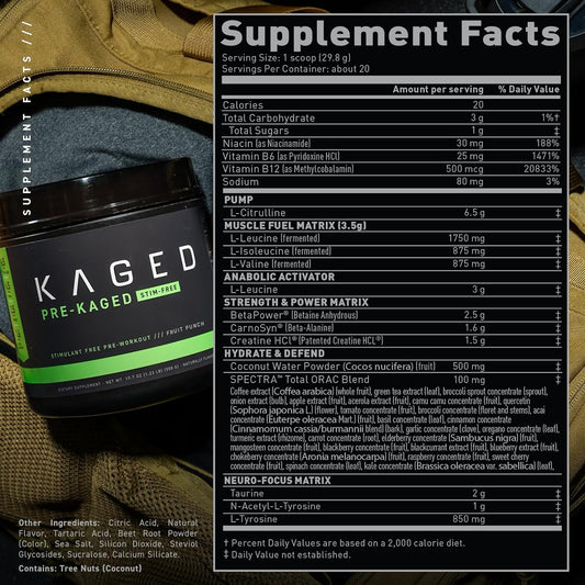 Kaged Stimulant Free Pre Workout Powder | Fruit Punch | Pre-Kaged | Fo