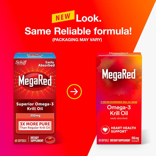 MegaRed Omega-3 Krill Oil 350mg Softgels, (60 Count in A Bottle), EPA & DHA Omega-3 Fatty Acids with No Fishy Aftertaste Unlike Fish Oil, Contains Antioxidant Astaxanthin