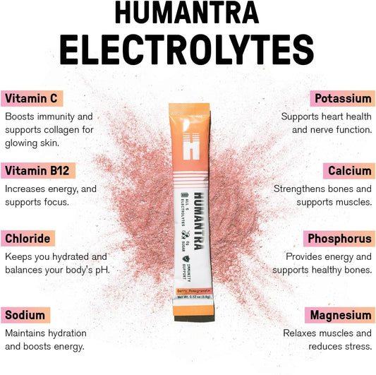 Humantra Hydration Packets | Zero Sugar Electrolyte Hydration Multiplier W/Essential Minerals & 6 Electrolytes | Electrolytes Powder (20 Count, Berry Pomegranate)