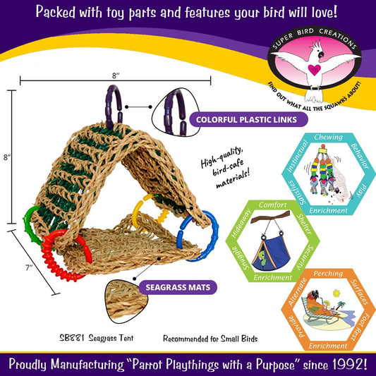 Super Bird Creations Sb881 Seagrass Tent, Small/Medium Bird Size, 8” X 7” X 8”Sb881