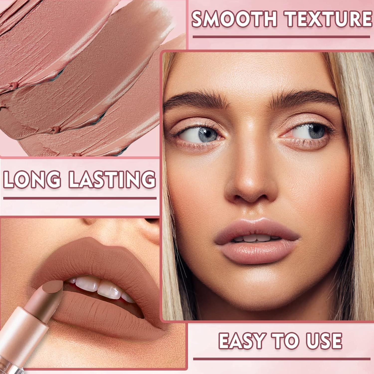 Ionsgako 2Pcs Matte Nude Lipstick Set Velvet Lip Gloss Non-Fading Non-Sticky Cup Nude Lipstick Matte Lip Stain Long Lasting Waterproof Lipstick For Women Girls Daily Lip Makeup-White Peach+Flesh Pink : Beauty & Personal Care