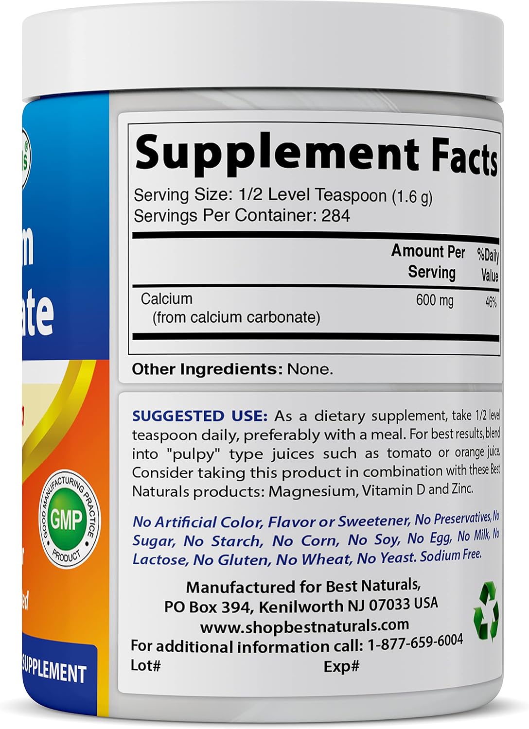 Best Naturals Calcium Carbonate Powder 1 Pound - Food Grade (16 OZ (Pack of 1)) : Health & Household