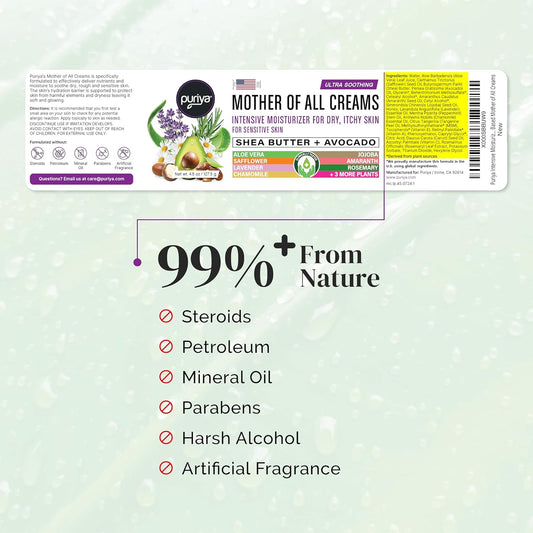 Puriya Intensive Moisturizer With Honey, Shea Butter, Hydrating, Soothing For Dry, Irritated, Sensitive Skin, Daily Multi Purpose Cream For Hands, Body, Long Lasting, Plant Based Mother Of All Creams