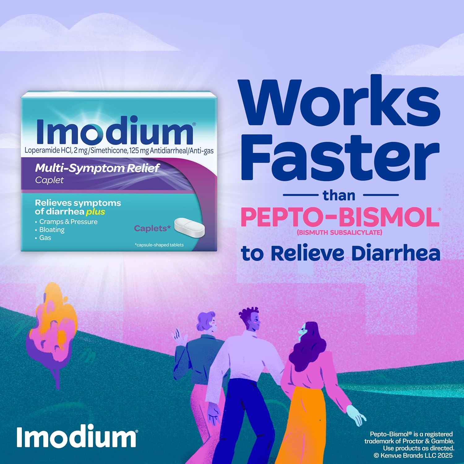 Imodium Multi-Symptom Relief Caplets, Loperamide Hydrochloride & Simethicone Anti-Diarrheal Medicine For The Relief Of Diarrhea, Gas, Bloating, Cramps & Pressure, Hsa/Fsa Eligible, 18 Ct : Health & Household