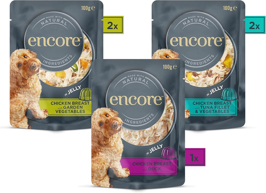 Encore Natural Wet Dog Food Pouches Finest Chicken Selection In Jelly, 5X100G Pouches107780457