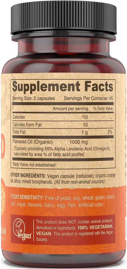 Deva Organic Vegan Vitamins Flax Seed Oil - Rich In Omega-3, Cold-Pressed & Unrefined - 90 Capsules, 2-Pack
