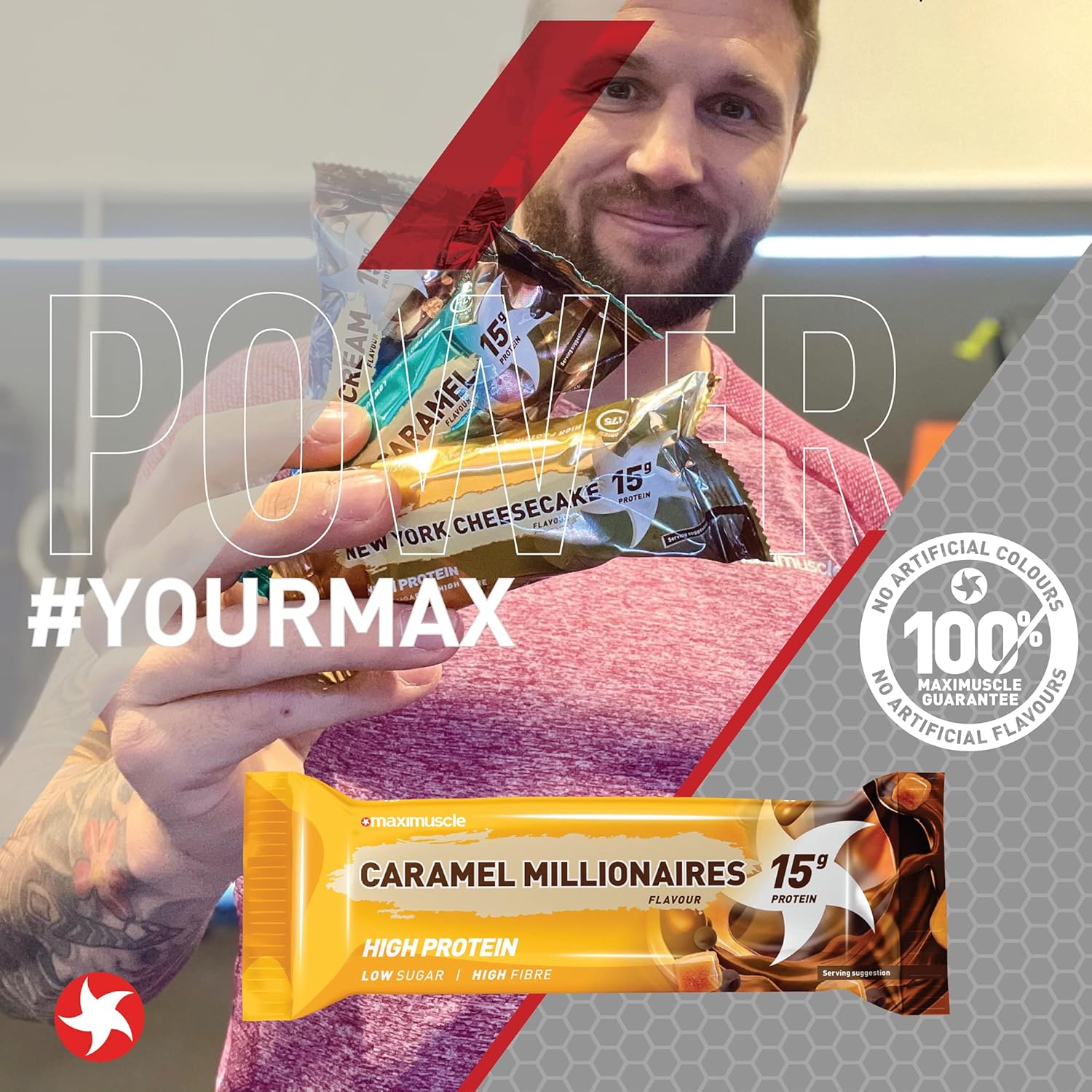 Maximuscle Protein Bars | High Fibre, Low Sugar Healthy Snacks with 15g of Protein & Under 175 Calories per Serving | Caramel Millionaire 12 x 45g : Amazon.co.uk: Health & Personal Care
