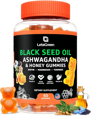 Black Seed Oil Gummies - Black Cumin Seed Oil 500Mg Biotin 500Mcg Ashwagandha 200Mg Acv 100Mg Rapeseed Honey 50Mg Turmeric 20Mg Beet Root 30Mg Pomegranate 30Mg Magnesium 50Mg Vitamin B6 C