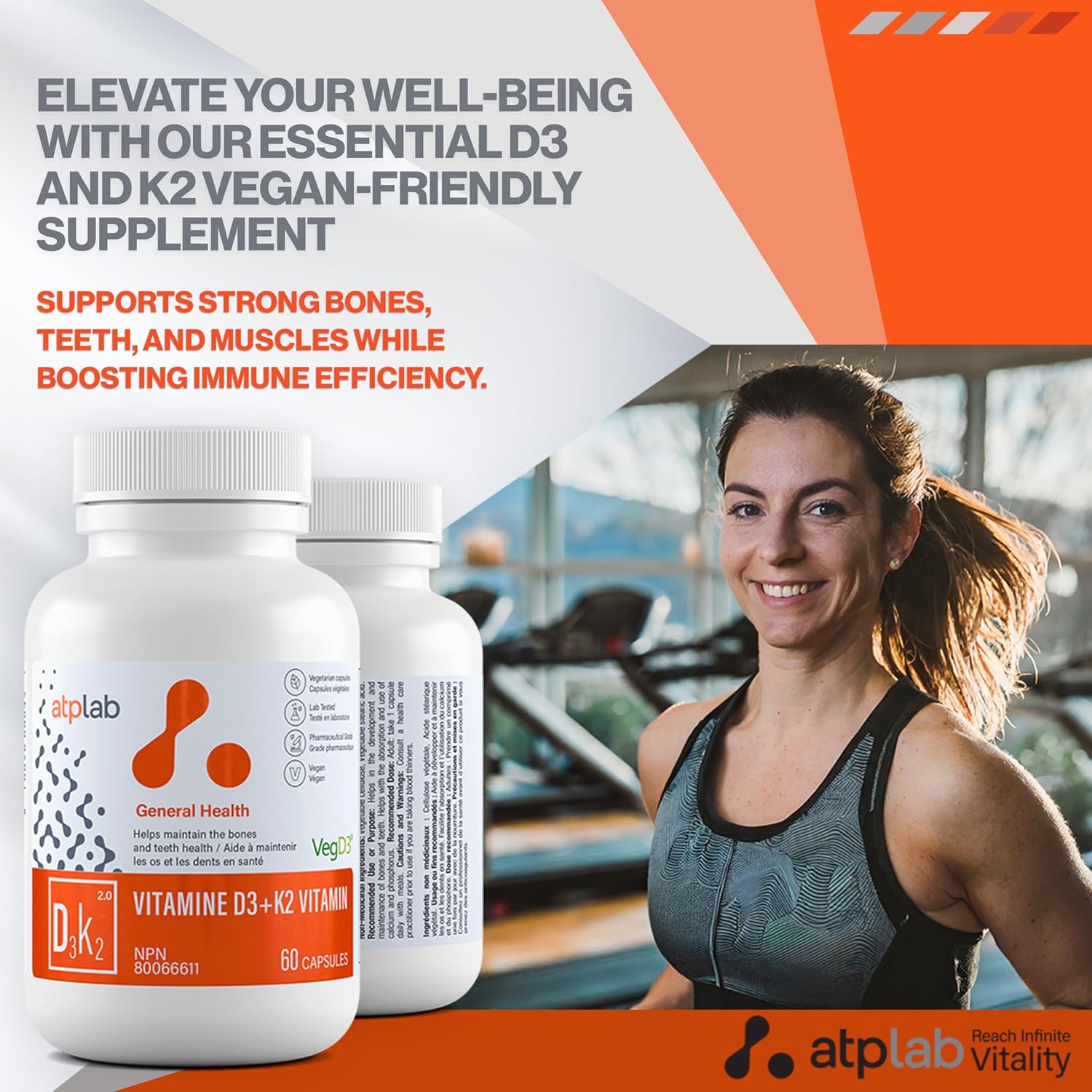 Atp Lab - Vitamin D3 K2 60 Capsules - K2 Mk-7 D3 Vitamin Supplement - Healthy Bones, Healthy Teeth, Healthy Muscle - Vit K2 D3 Supplement - Vegan D3 K2 : Health & Household
