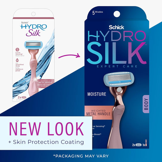 Schick Hydro Silk Rose Gold Metal Razor for Women | Womens Razors, Travel Razor, 5 Blade Razors for Women | 1 Handle & 2 Razor Refills