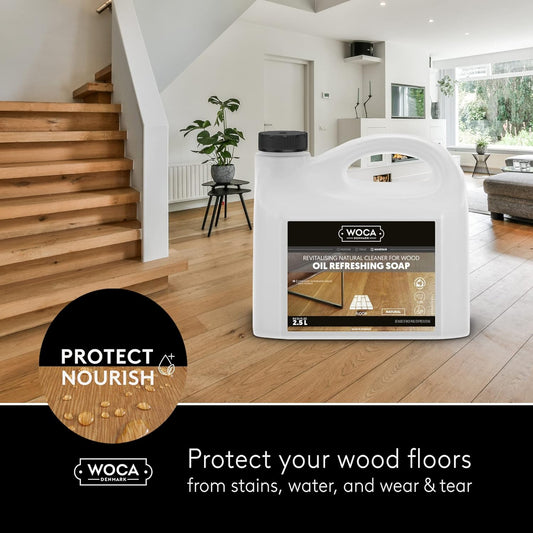 Woca Denmark Oil Refreshing Soap White 1L, Concentrated Rejuvenator For Oiled Or Waxed Wood. Food Contact Safe, Plant Based, Made For Floors And Furniture