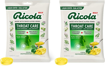 Ricola Max Throat Care Cool Peppermint Large Bags | Cough Suppressant Drops | Dual Action Liq Center | Soothing Long-Lasting Relief - 34 Count (Pack Of 2)