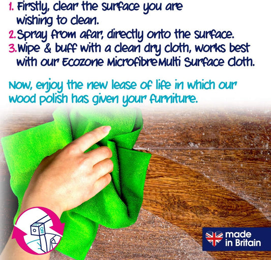 Ecozone Almond Fragranced Wood Furniture Polish, Conditions & Protects Wooden Surfaces, Indoors & Outdoors, Gentle & Nourishing Natural Formula, Vegan Friendly & Cruelty Free (500Ml Spray)