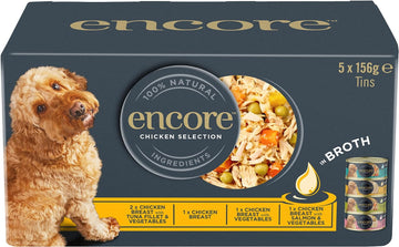 Encore 100 Percent Natural Adult Wet Dog Food, Chicken And Fish Selection Multipack In Broth 156G Tin (5 X 156G Tins)107780203
