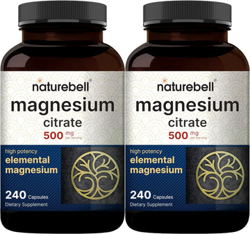 Naturebell 2 Pack Magnesium Citrate 500Mg, 480 Capsules | High Purity Elemental Form – Extra Strength | Essential Mineral For Heart, Muscle, & Digestion Support – Non-Gmo & No Gluten