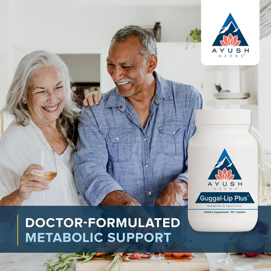 Ayush Herbs Guggal-Lip Plus, Advanced Ayurvedic Lipid And Metabolic Support Supplement, Plant-Based Guggul Supplement, 90 Vegetarian Caplets