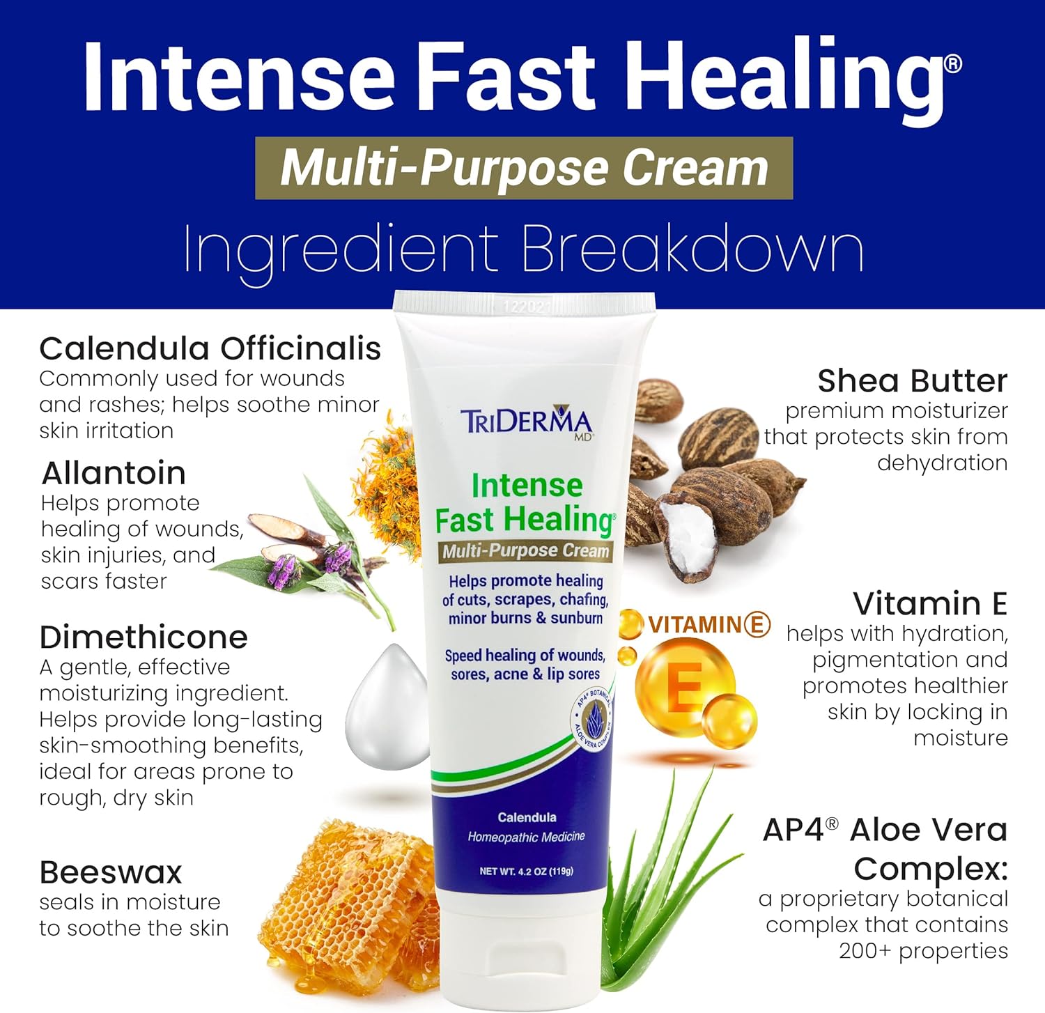 Triderma Intense Fast Skin Healing Cream For Hard-To-Heal Skin Irritations, Sores, Rashes, Dry, Cracked Hands, Cuts, Chafing, Burns, Scrapes - First Aid Kit Essential - Fsa Eligible - 4.0 Oz Tube : Beauty & Personal Care