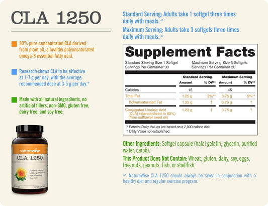 NatureWise CLA 1250 Support Exercise Naturally (1-Month Supply), Suppo