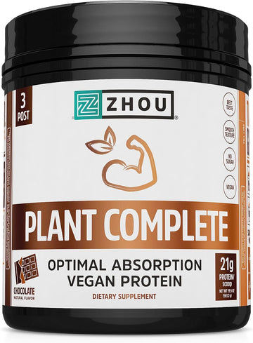Zhou Nutrition Plant Based Vegan Protein Powder, Best Absorption Diges