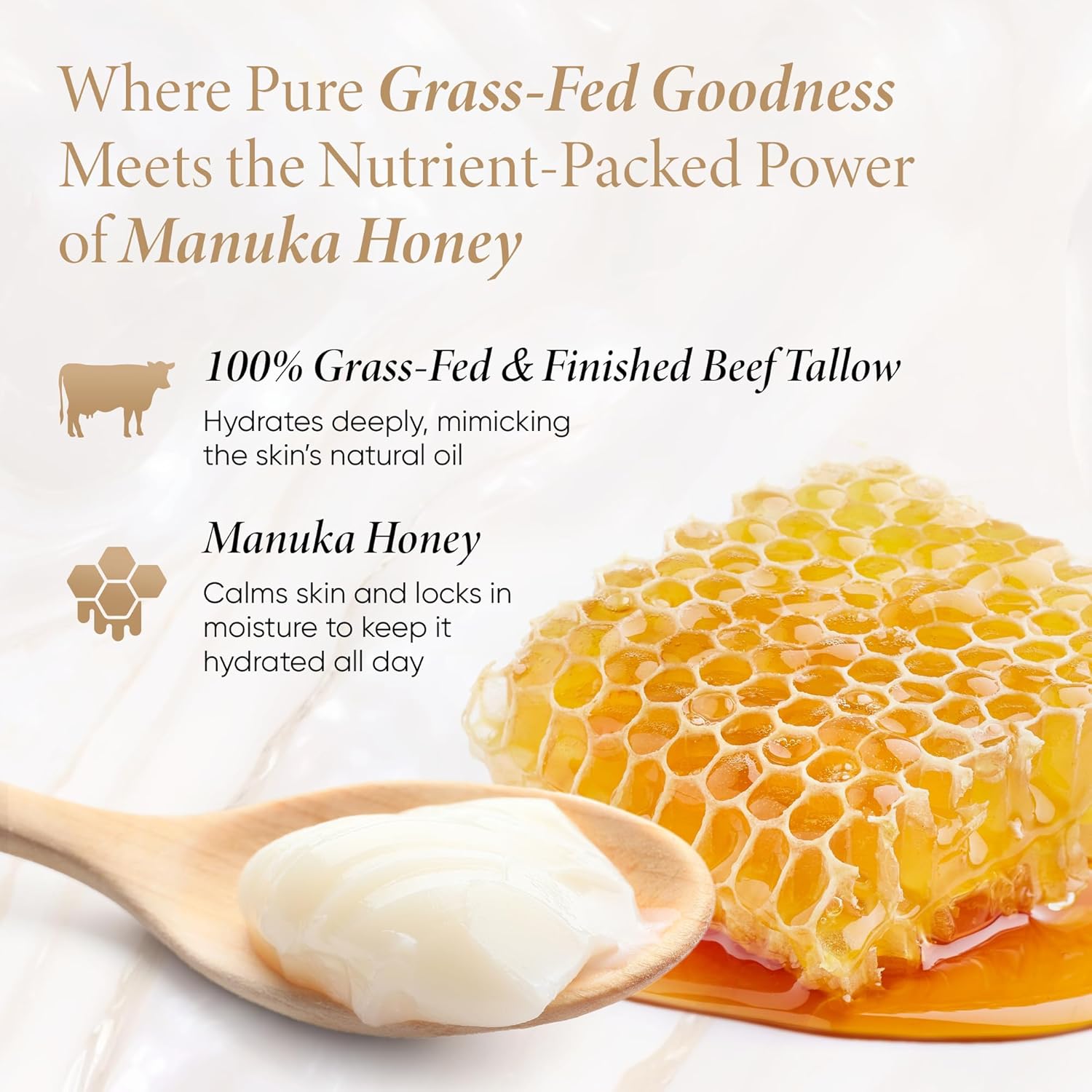 Honeyskin Whipped Tallow And Honey Balm – 100% Grass-Fed All Natural Mountain Beef Tallow For Skin Face Moisturizer – Nourishing, Hydrating Balm For Dry, Sensitive Skin – Gentle Soothing Care, 2Oz : Beauty & Personal Care