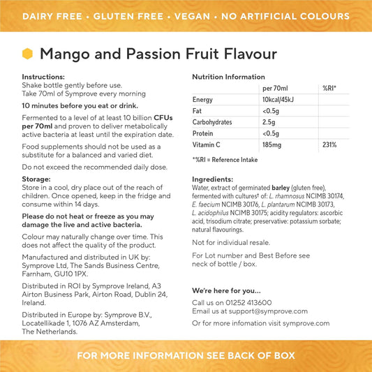 Symprove Mango & Passionfruit 1 Week Pack Daily Essential Gut Health Supplement, Probiotic Drink With Live Bacteria, Vegan - 1X500Ml