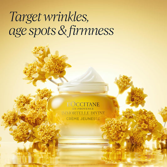 LāOccitane Immortelle Divine Firming Face Cream: Visibly Reduce The Appearance Of Wrinkles, Retinol Alternative, Smooth Skin, Target Age Spots, Daily Moisturizer For A Youthful Radiance, 1.7 Oz