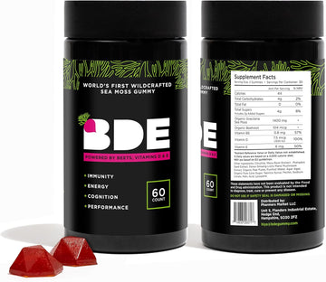 Bde Wildcrafted Sea Moss Gummy Maca Root, Beets, Lions Mane Mushroom, Vitamin D + E - Vegan Collagen, Zinc, Immunity & Detox, Gut Health - 60 Count