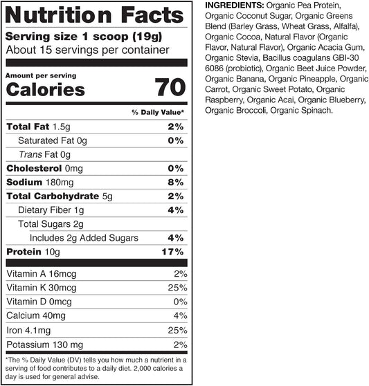 Amazing Grass Kidz Superfood: Vegan Protein & Probiotics For Kids With Beet Root Powder & 1/2 Cup Of Leafy Greens, Extreme Chocolate, 15 Servings