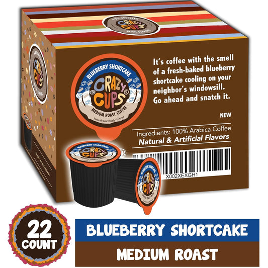Crazy Cup Blueberry Coffee Pods, Single Serve Blueberry Shortcake Hot Or Iced Coffee Cups For Keurig K Cups Machines, Recyclable Flavored Coffee Blueberry Pods, 22 Count