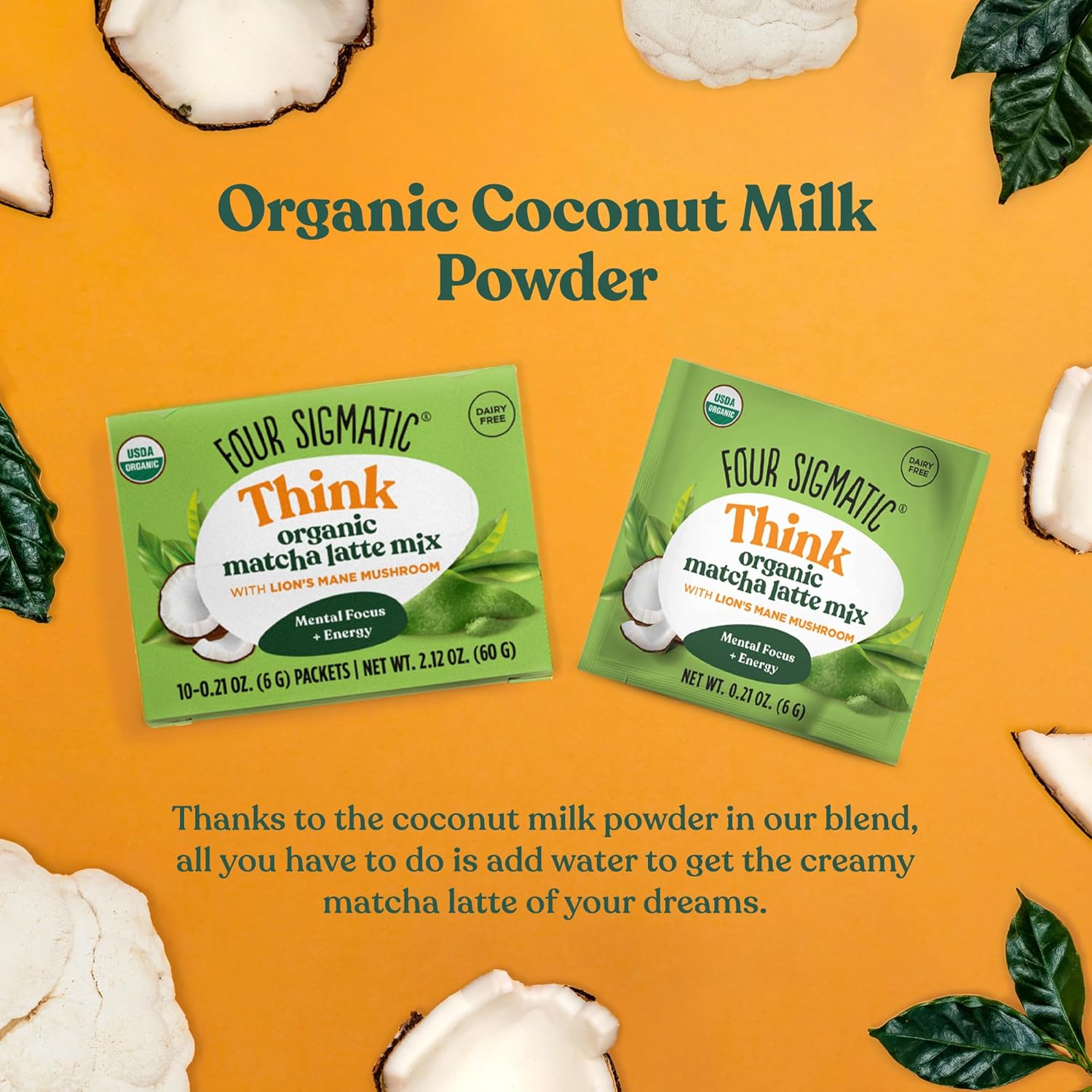 Four Sigmatic Matcha Latte | Mushroom Matcha Packets | Ceremonial Grade Matcha, Lion'S Mane, Maitake & Moringa | 20Mg Caffeine | 0.21 Ounce | Pack Of 10