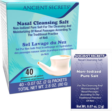 Ancient Secrets Nasal Cleansing Salt, Non-Iodized β Usp-Grade Sodium Chloride, 40 Pre-Measured Packets For Any Neti Pot, Sinus Irrigation System + Bonus Pack