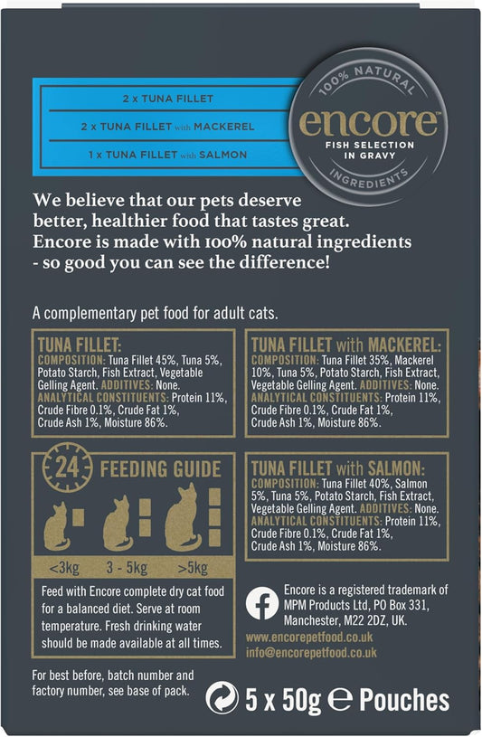 Encore Natural Wet Cat Food, Tuna With Fish Selection In Gravy, 5 X 50G PouchesEnc8501-1En