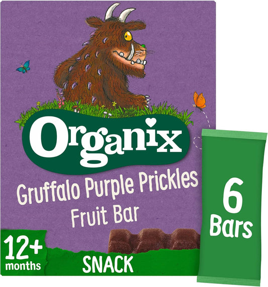Organix Gruffalo Purple Prickles Blackcurrant Fruit Bars, Organic Toddler Snack 12+ Months, Multipack 6 X 17 G Bars Per Box (6 Boxes Total)