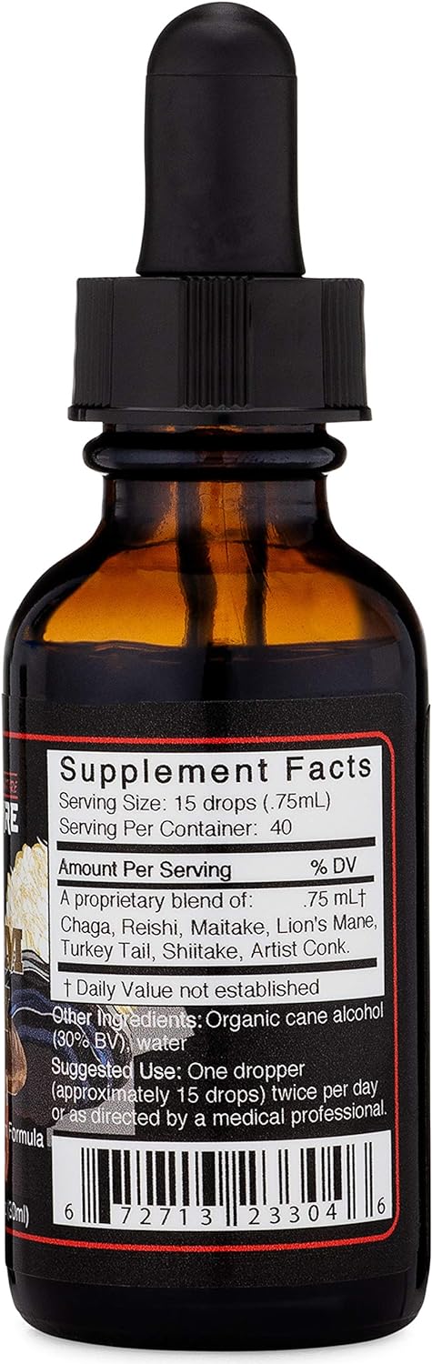 7 Mushroom Tincture Blend (1 fl oz) with Mushrooms: Reish, Turkey Tail, Maitake, Shiitake, Lion's Mane, Artist Conk, Chaga | by Lost Empire Herbs : Health & Household
