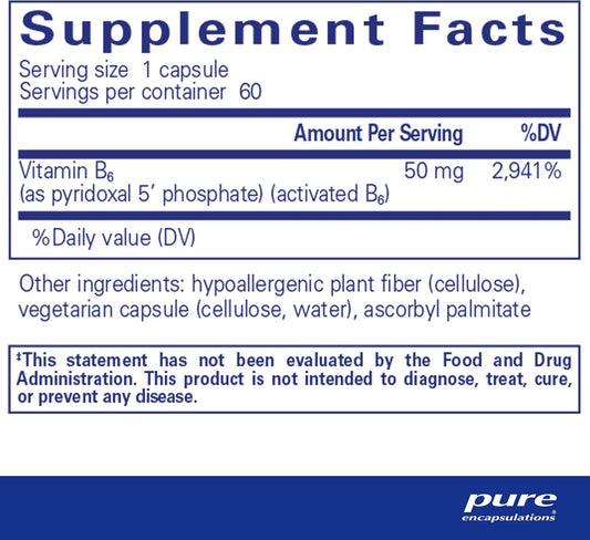 Pure Encapsulations P5P 50 | Vitamin B6 Supplement To Support Metabolism* | 180 Capsules