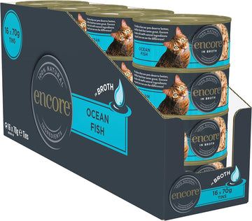 Encore 100% Natural Cat Food, Ocean Fish In Broth Tin 70 G (Pack Of 16)Enc4604Ml