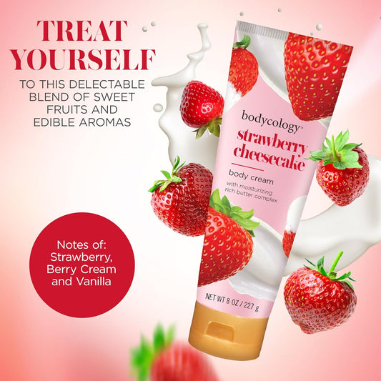 Bodycology Shea Butter Body Cream, Strawberry Cheesecake, 8 Oz