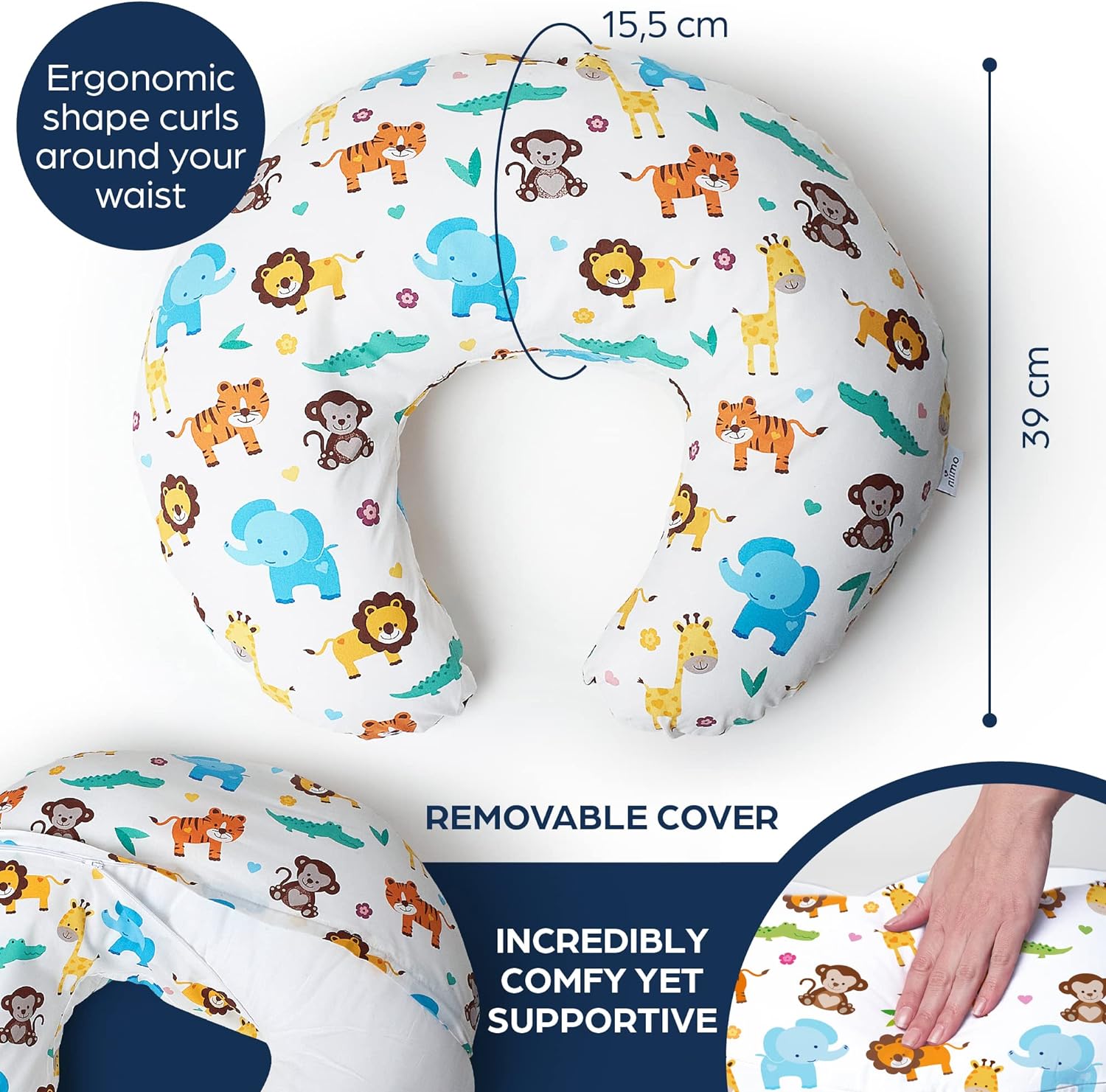 Niimo Nursing Pillow - 100% Cotton Cover with Siliconised Polyester Fibre Filling for Ergonomic Support, 100% Machine-Washable Feeding Pillow (Jungle) : Amazon.co.uk: Baby Products