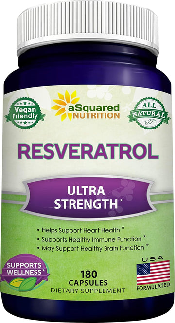 100% Natural Resveratrol - 1000Mg Per Serving Max Strength (180 Capsules) Antioxidant Supplement, Trans-Resveratrol Pills For Heart Health & Pure, Polyphenols