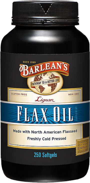 Barlean'S Lignan Flaxseed Oil Softgels, Cold-Pressed Flax Seed Supplement With 1,550 Mg Ala Omega-3 Fatty Acids For Joint & Heart Health, 1000Mg, 250 Ct