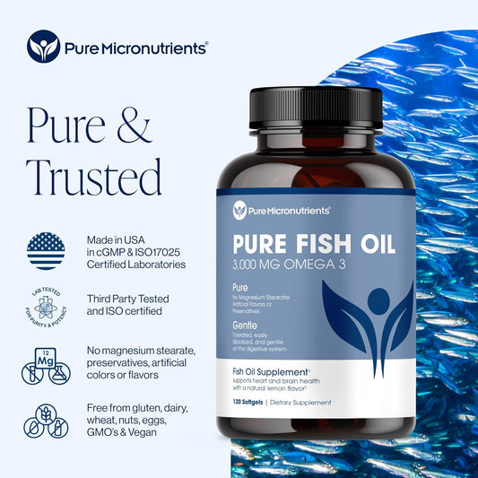 Pure Micronutrients - Omega 3 Fish Oil Supplement, Epa/Dha Fatty Acids, Burpless Fish Oil Supplements With Lemon - Heart, Eye, Brain & Immune Support - 120 Softgels