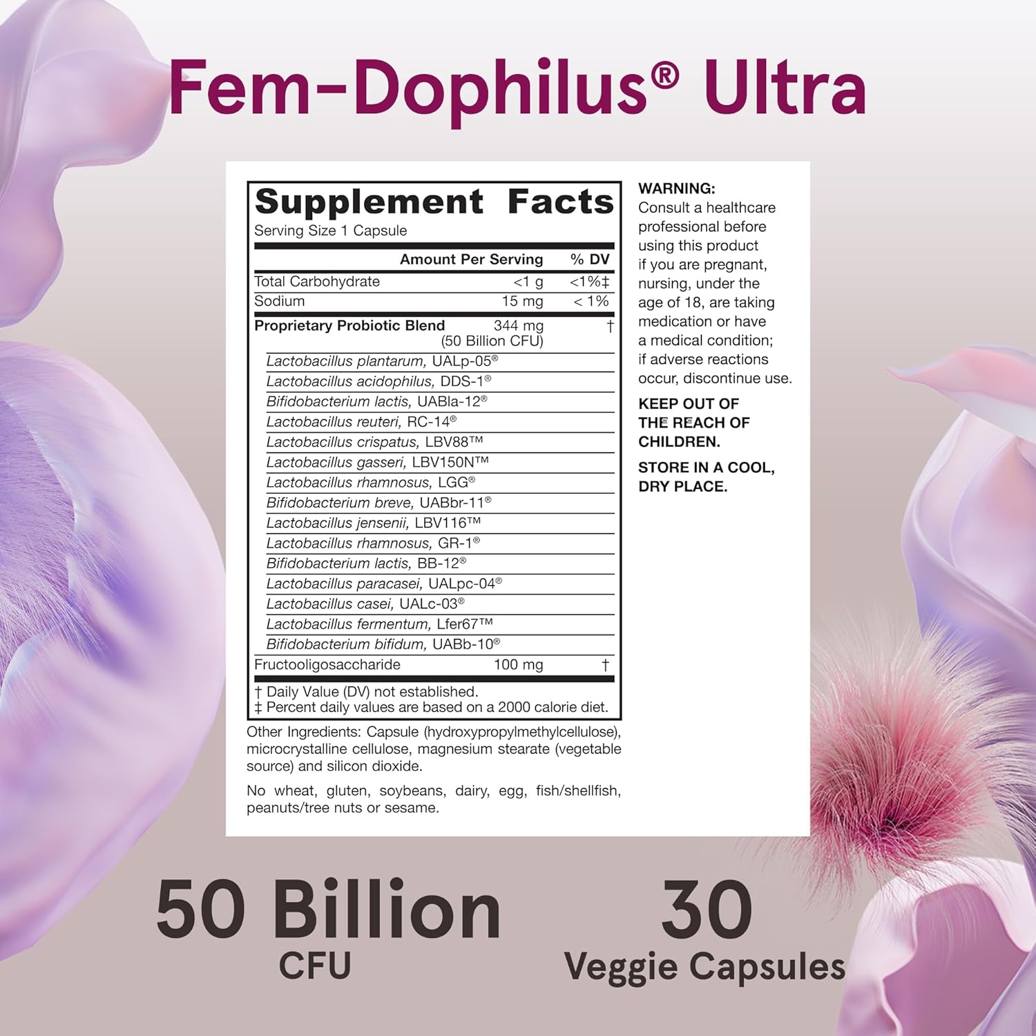 Jarrow Formulas Fem-Dophilus Vaginal & Digestive Probiotic 50 Billion Cfu, 9 Clinically-Studied Strains, For Vaginal Flora & Yeast Balance, Urinary Tract, Digestive, & Immune Support, 30 Capsules : Health & Household